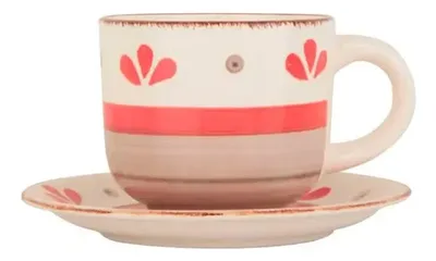 Set De Tazas Cerámica 6 Piezas Con Platillos