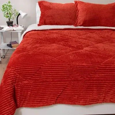 Cubrecama Sherpa Térmico 2 Plazas Poliéster Terracota