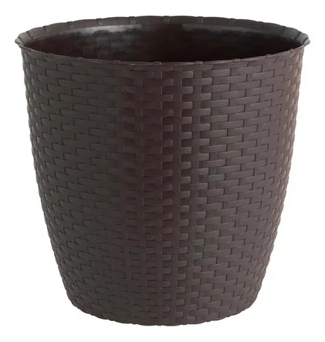 Maceta Redonda Plástico Estilo Ratán 25cm Marrón