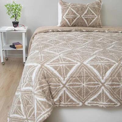 Cubrecama Sherpa Térmico 1.5 Plazas Geométrico Beige