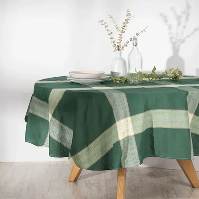 Mantel Redondo Tartán 180cm Algodón Poliéster Verde