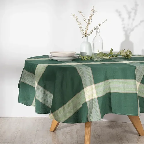 Mantel Redondo Tartán 180cm Algodón Poliéster Verde