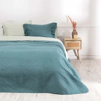 Set De Sábanas Y Quilt 2 Plazas Poliéster Reversible Verde