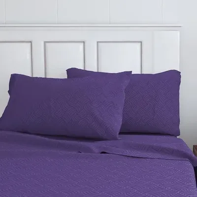 Set De Sábanas Embossed Ondas 1.5 Plazas Poliéster Lila
