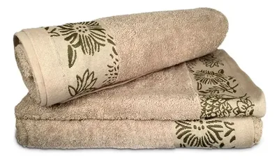Set De 3 Toallas Bordadas Algodón Luxor Beige Bordado Floral