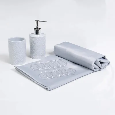 Set De Baño 4 Piezas Cortina Poliéster Gris Gris