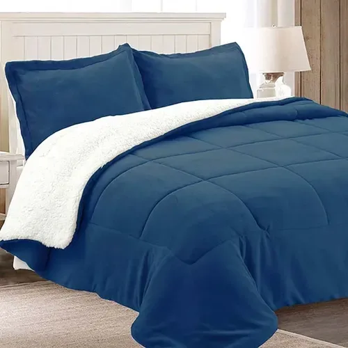 Cubrecama Sherpa Térmico King Azul Poliéster Azul
