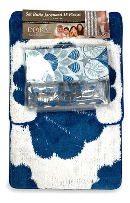 Set De Baño 15 Piezas Jacquard Marino Azul Coral Claro