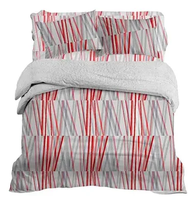 Set De Sábanas Microfibra 2 Plazas Con Plumón Sherpa Rojo