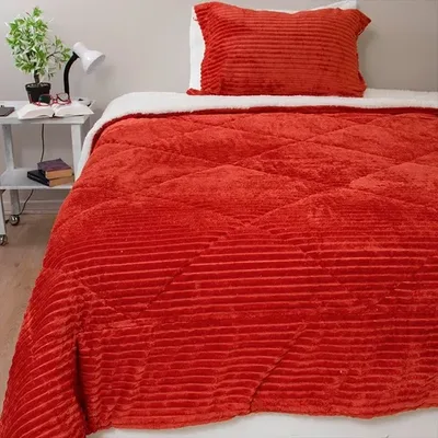 Cubrecama Sherpa Térmico 1.5 Plazas Poliéster Terracota