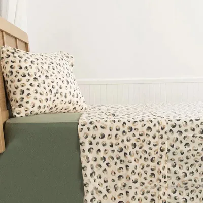 Set De Sábanas Polar Estampada 1.5 Plazas Térmica Verde Oscuro
