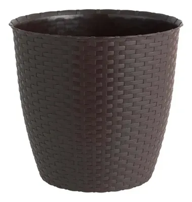 Maceta Plástica Estilo Ratán Redonda 18cm Marrón