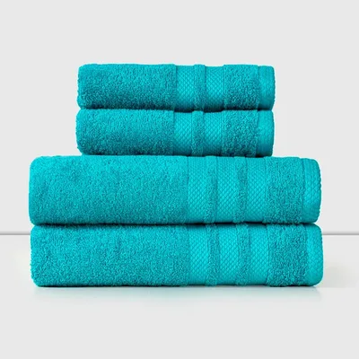 Set De Toallas 100% Algodón Absorbentes Baño Mano Turquesa