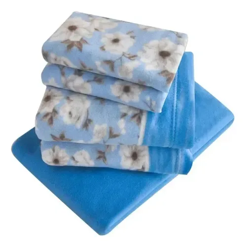 Set De Sábanas Polar Estampadas 2 Plazas Celeste Celeste