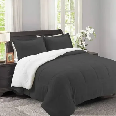 Cubrecama Sherpa Térmico 2 Plazas Poliéster Gris