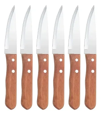 Set Cuchillos Asado Acero Inoxidable Mango Madera