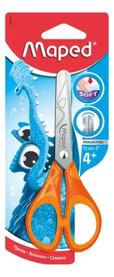 Tijera Escolar Punta Redonda 13cm Mango Soft Naranja