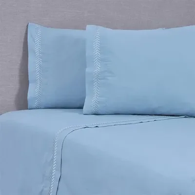 Set De Sábanas 144 Hilos Algodón Poliéster Bordadas Celeste