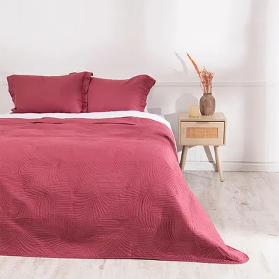 Quilt Cordoba Liso 2 Plazas Poliéster Burdeo Coral Claro