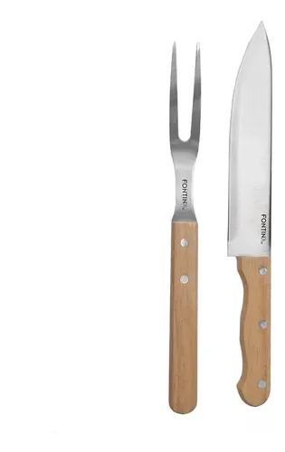Set Parrillero Acero Inoxidable Mango Madera