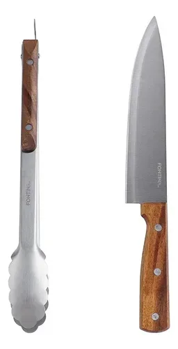 Set Parrillero Acero Inoxidable Cuchillo Tenaza