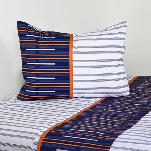 Set De Sábanas Estampadas 144 Hilos 1 Plaza Algodón Poliéster Azul