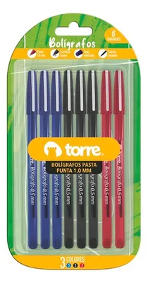 Set 8 Bolígrafos Torre 1.0mm Multicolor Amarillo