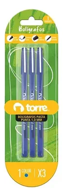 Set 3 Bolígrafos Azul Trazo Suave Punta 1mm Amarillo