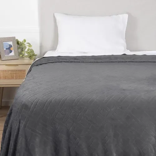 Frazada Flannel Térmica Poliéster 1.5 Plazas Gris