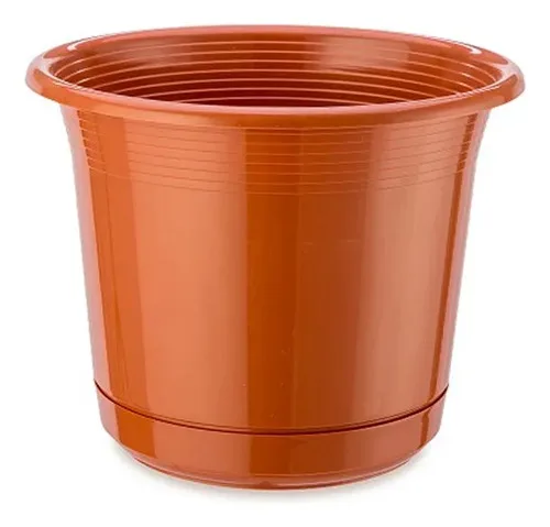 Maceta Plástica Redonda Fashon Con Plato Coral Claro
