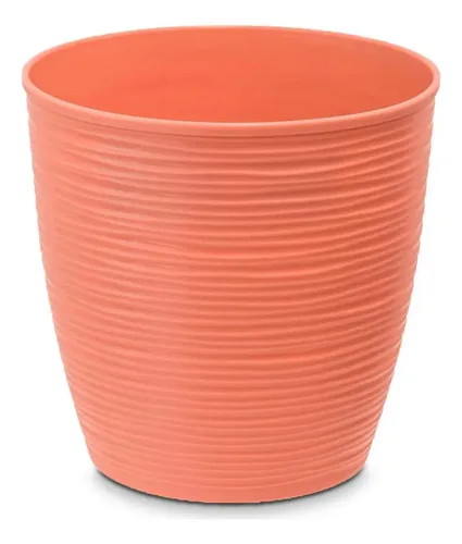 Maceta Redonda Plástico Estilo Piedra 33cm Coral Claro