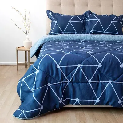 Plumón Sherpa Estampado 2.5 Plazas Triángulos Azul Azul