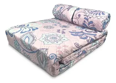 Quilt Estampado 2 Plazas Poliéster Con Fundas Coral Claro