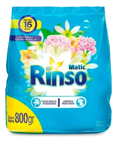 Detergente Polvo Rinso 800g Flores Blancas