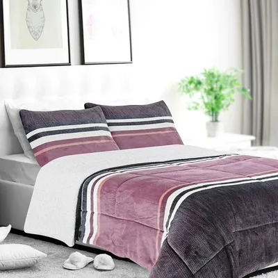Cubrecama Sherpa Flannel Deluxe Térmico Poliéster Coral Claro