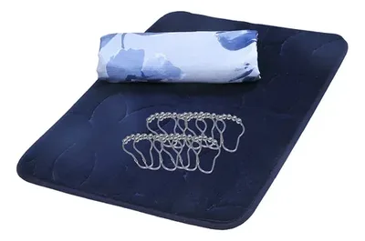 Set De Baño Cortina Piso Alfombra Poliéster Coral Claro