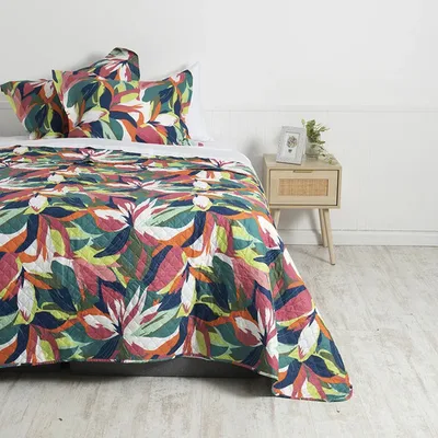 Quilt Estampado Reversible 2 Plazas Poliéster Coral Claro