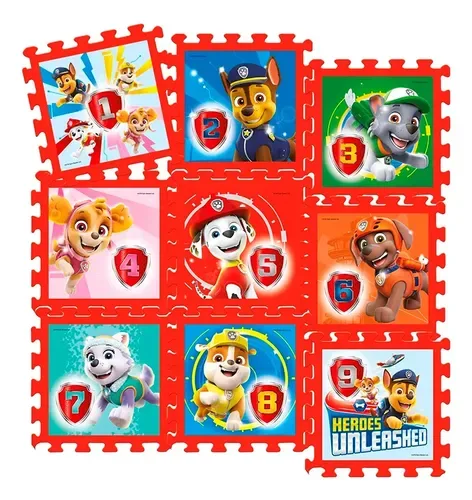 Piso Goma Eva Números Paw Patrol Infantil Coral Claro