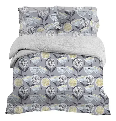 Set De Sábanas Microfibra 2 Plazas Con Plumón Sherpa Gris