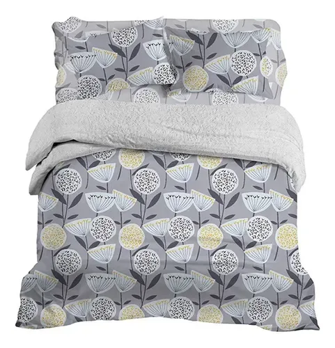 Set De Sábanas Microfibra 2 Plazas Con Plumón Sherpa Gris