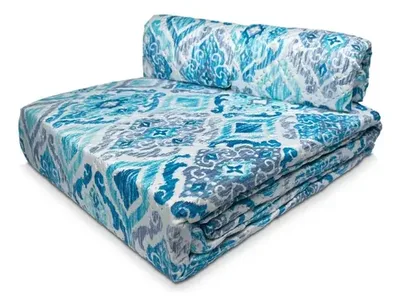 Quilt Estampado 2 Plazas Poliéster Azul Celeste Coral Claro