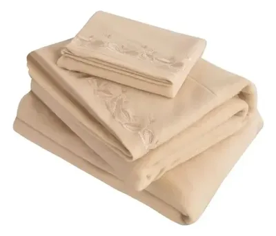 Set De Sábanas Polar Bordada 2 Plazas Beige Beige