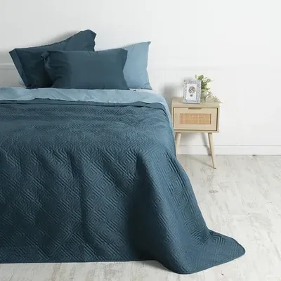 Set De Sábanas Quilt Reversible 2 Plazas Poliéster Azul