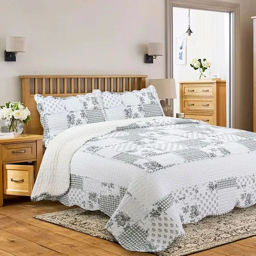 Quilt Sherpa Estampado 2.5 Plazas Flores Poliéster Verde Musgo