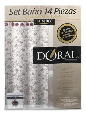 Set De Baño 14 Piezas Cortina Flores Luxury Coral Claro