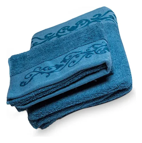 Set De 2 Toallas Bordadas Algodón Luxor Celeste Bordada