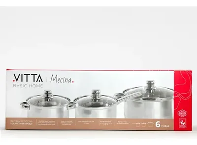 Batería De Cocina 6 Piezas Acero Inoxidable Tapas Vidrio