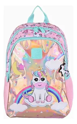 Mochila Escolar Marit 20l Baby Unicorn Acolchada Coral Claro