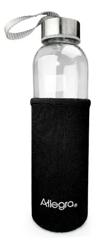 Botella De Vidrio 450cc Con Funda Neopreno Térmica Negro