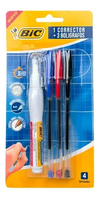 Set Bolígrafos Bic Azul Con Corrector Escolar Amarillo
